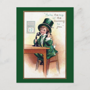 St Patrick's Day Boy op Antiek telefoon Briefkaart