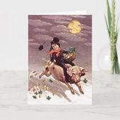 St Patrick's Day Boy Riding a Pig Kaart (Voorkant)
