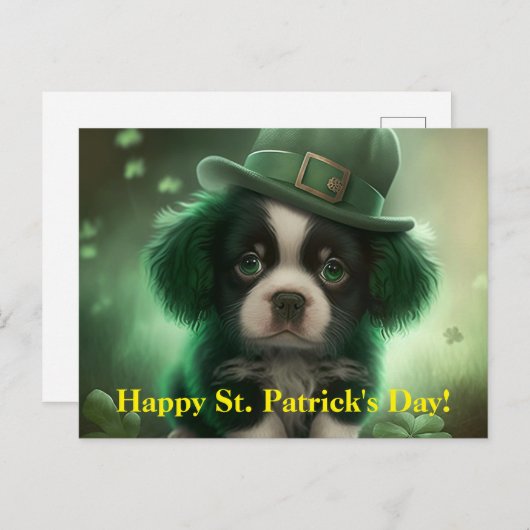 St Patrick's Day Briefkaart met een Schattigee pup (Voorkant / Achterkant)