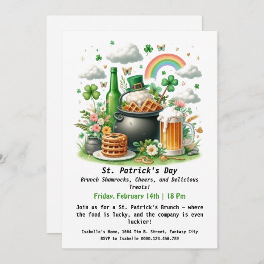 St. Patrick's Day Brunch – Klavertjes, Proost Kaart (Voorkant / Achterkant)