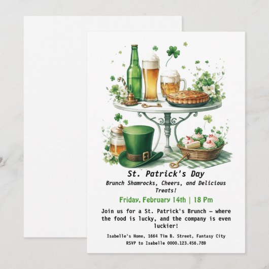 St. Patrick's Day Brunch – Klavertjes, Proost Kaart (Voorkant / Achterkant)