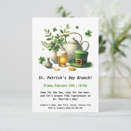 St. Patrick's Day Brunch – Thee, bier en Iers eten Kaart (Staand voorkant)