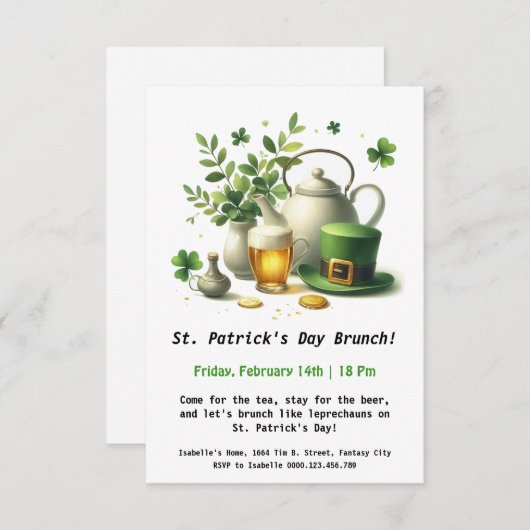 St. Patrick's Day Brunch – Thee, bier en Iers eten Kaart (Voorkant / Achterkant)