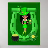 St Patrick's Day Brunette Girl Leprechaun Poster (Voorkant)