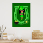 St Patrick's Day Brunette Girl Leprechaun Poster (Keuken)