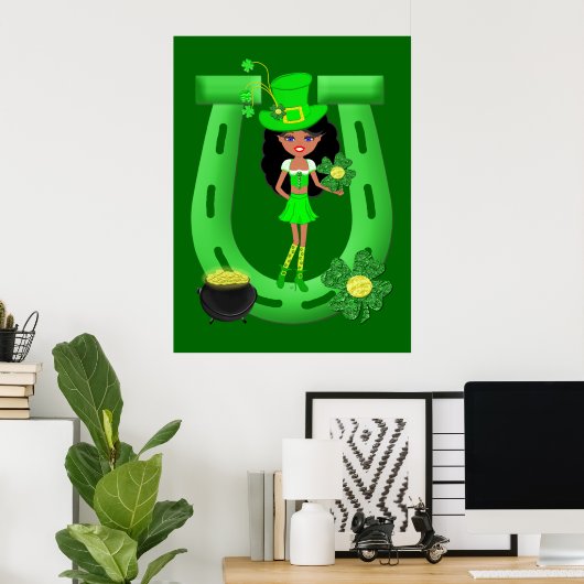 St Patrick's Day Brunette Girl Leprechaun Poster (Thuiskantoor)