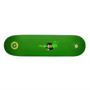 St Patrick's Day Brunette Girl Leprechaun Skateboard