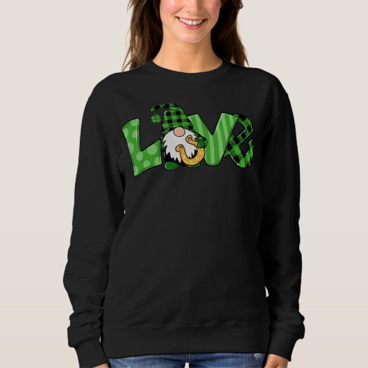 St Patricks Day Buffalo Plaid Gnome Love Shamrock Trui (Voorkant)