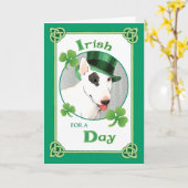 St. Patrick's Day Bull Terrier Kaart (Gele Bloem)