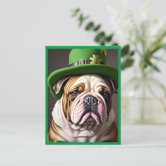 St. Patrick's Day Bulldog Feestdagenkaart (Staand voorkant)