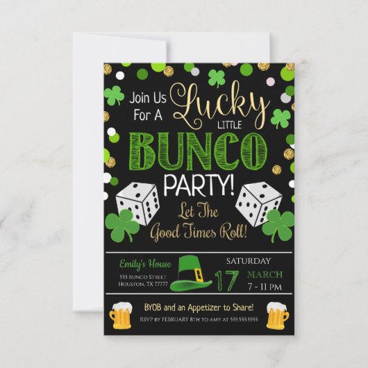 St. Patrick's Day Bunco Party Invitation Kaart (Voorkant)