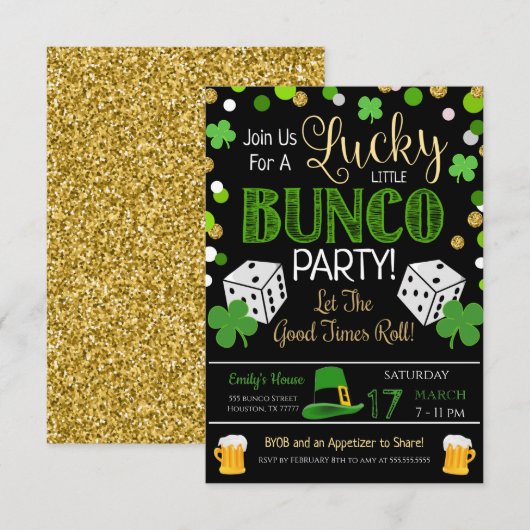 St. Patrick's Day Bunco Party Invitation Kaart (Voorkant / Achterkant)