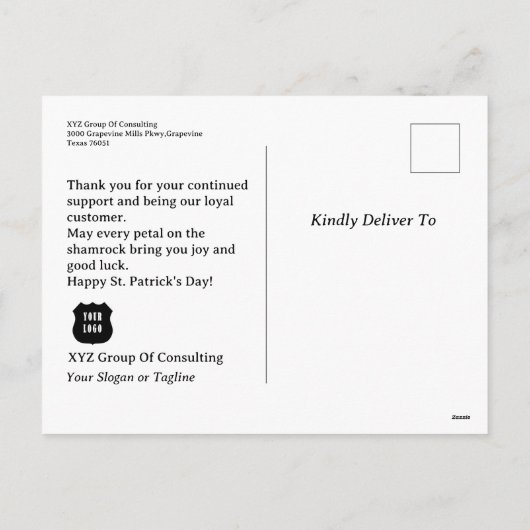 St.Patrick's Day Business Promotional Feestdagenkaart (Achterkant)