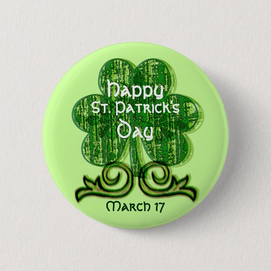 St. Patrick's Day Button ~ Grunge Shamrock (Voorkant)