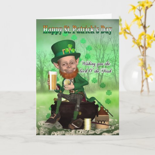 St. Patrick's Day Card - met Leprechaun Kaart (Gele Bloem)