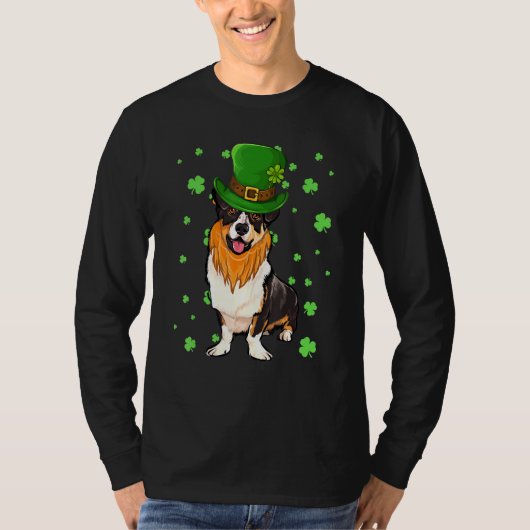 St Patricks Day Cardigan Welsh Corgi Dog Shamrock T-shirt (Voorkant)