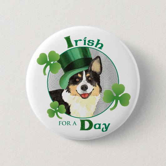 St. Patrick's Day Cardigan Welsh Corgi Ronde Button 5,7 Cm (Voorkant)