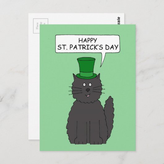 St Patrick's Day Cartoon Cat in a Pet Briefkaart (Voorkant / Achterkant)