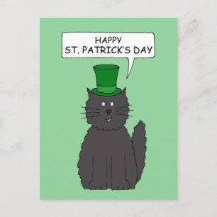 St Patrick's Day Cartoon Cat in a Pet Briefkaart