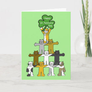 St Patrick's Day Cartoon Cats Kaart