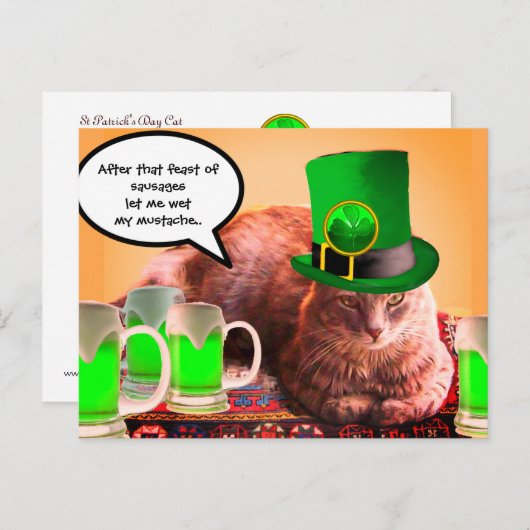 ST. PATRICK'S DAY CAT LEPRECHAUN PET IRISH BEERS BRIEFKAART (Voorkant / Achterkant)