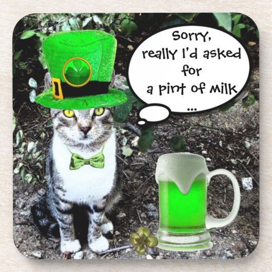ST PATRICK'S DAY CAT MET GREEN IRISH BEER BIER ONDERZETTER (Voorkant)