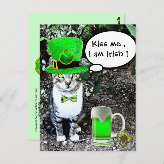 ST PATRICK'S DAY CAT MET GREEN IRISH BEER BRIEFKAART (Voorkant / Achterkant)