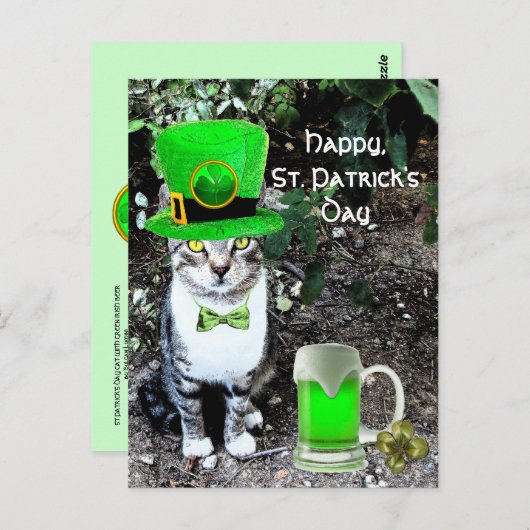 ST PATRICK'S DAY CAT MET GREEN IRISH BEER BRIEFKAART (Voorkant / Achterkant)