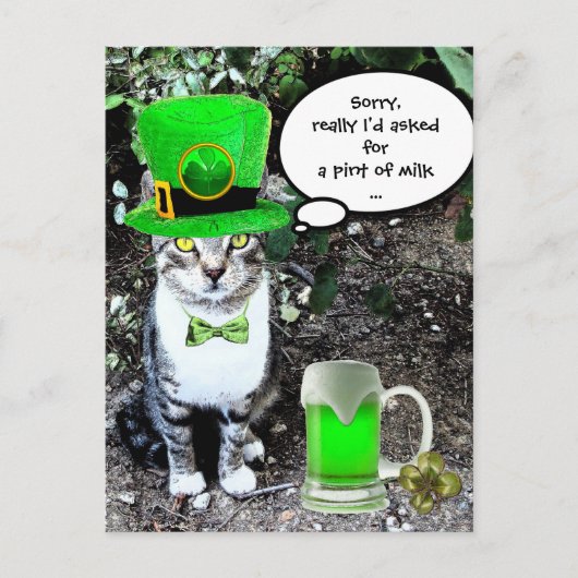 ST PATRICK'S DAY CAT MET GREEN IRISH BEER BRIEFKAART (Voorkant)