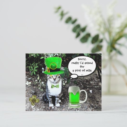 ST PATRICK'S DAY CAT MET GREEN IRISH BEER BRIEFKAART (Staand voorkant)