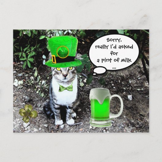 ST PATRICK'S DAY CAT MET GREEN IRISH BEER BRIEFKAART (Voorkant)