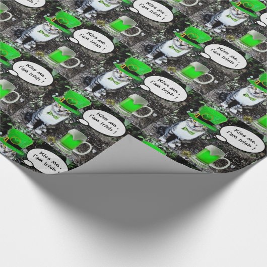 ST PATRICK'S DAY CAT MET GREEN IRISH BEER CADEAUPAPIER (Hoek)
