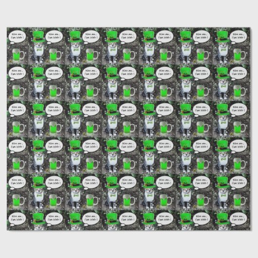 ST PATRICK'S DAY CAT MET GREEN IRISH BEER CADEAUPAPIER (Vlak)