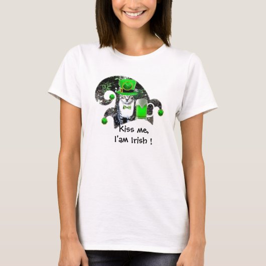 ST PATRICK'S DAY CAT MET GREEN IRISH BEER, ELF PET T-SHIRT (Voorkant)