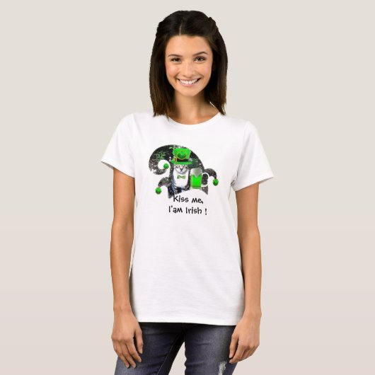 ST PATRICK'S DAY CAT MET GREEN IRISH BEER, ELF PET T-SHIRT (Voorkant volledig)