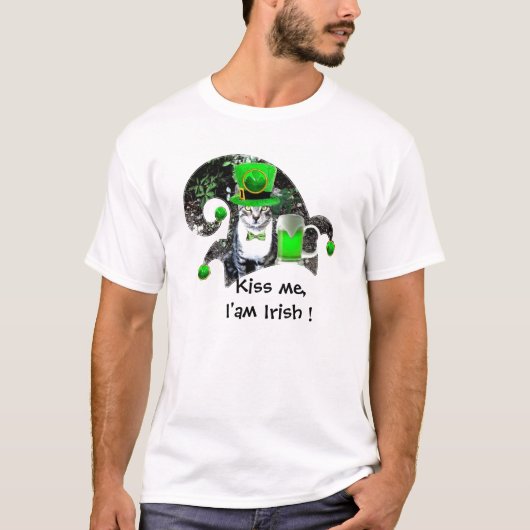 ST PATRICK'S DAY CAT MET GREEN IRISH BEER, ELF PET T-SHIRT (Voorkant)