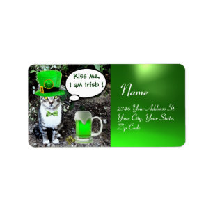 ST PATRICK'S DAY CAT MET GREEN IRISH BEER ETIKET