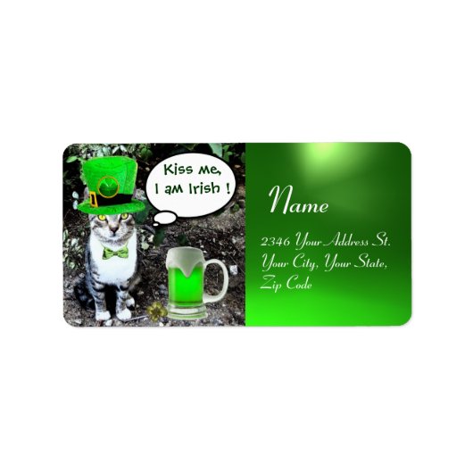 ST PATRICK'S DAY CAT MET GREEN IRISH BEER ETIKET (Voorkant)