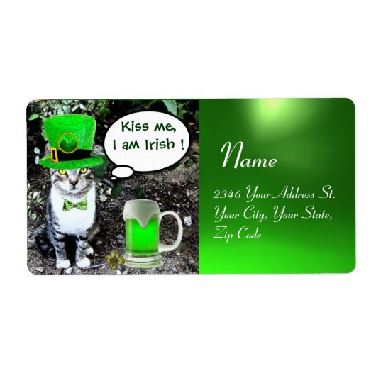 ST PATRICK'S DAY CAT MET GREEN IRISH BEER ETIKET (Voorkant)