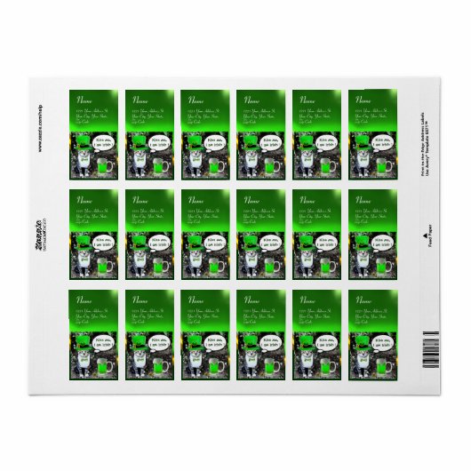ST PATRICK'S DAY CAT MET GREEN IRISH BEER ETIKET (Full Sheet)