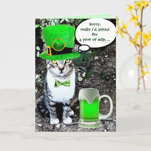 ST PATRICK'S DAY CAT MET GREEN IRISH BEER KAART (Gele Bloem)