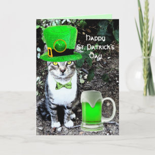 ST PATRICK'S DAY CAT MET GREEN IRISH BEER KAART