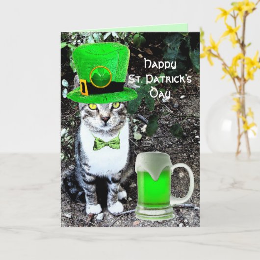 ST PATRICK'S DAY CAT MET GREEN IRISH BEER KAART (Gele Bloem)