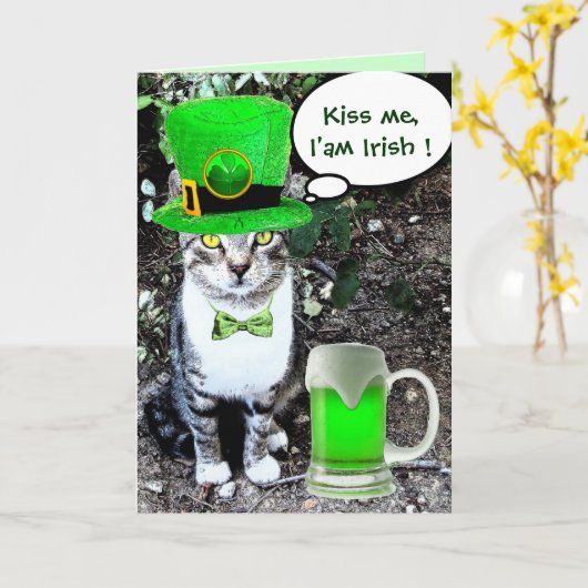 ST PATRICK'S DAY CAT MET GREEN IRISH BEER KAART (Gele Bloem)