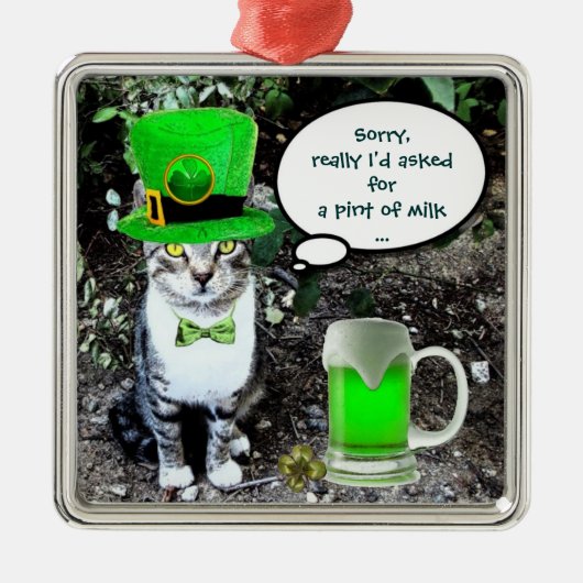 ST PATRICK'S DAY CAT MET GREEN IRISH BEER METALEN ORNAMENT (Voorkant)