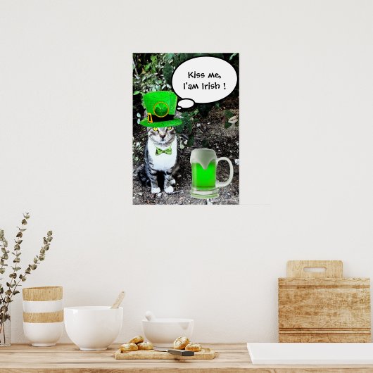ST PATRICK'S DAY CAT MET GREEN IRISH BEER POSTER (Keuken)