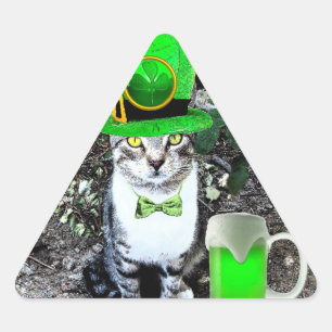 ST PATRICK'S DAY CAT MET GREEN IRISH BEER STICKER