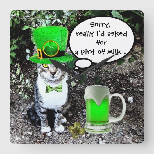 ST PATRICK'S DAY CAT MET GREEN IRISH BEER VIERKANTE KLOK (Voorkant)
