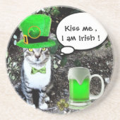 ST PATRICK'S DAY CAT MET GREEN IRISH BEER ZANDSTEEN ONDERZETTER (Voorkant)