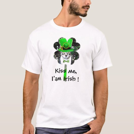ST PATRICK'S DAY CAT MET GROENE KLEUR T-SHIRT (Voorkant)